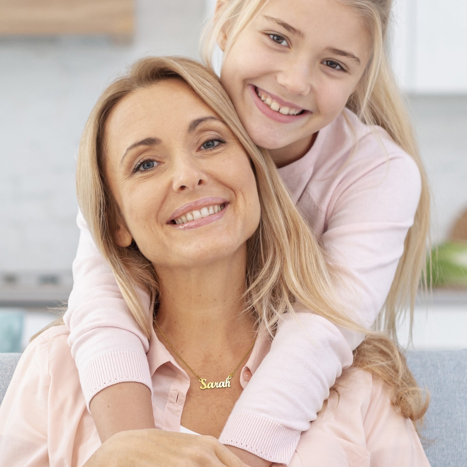 Mother and Daughter wearing Name Necklace handcrafted by Belle Fever