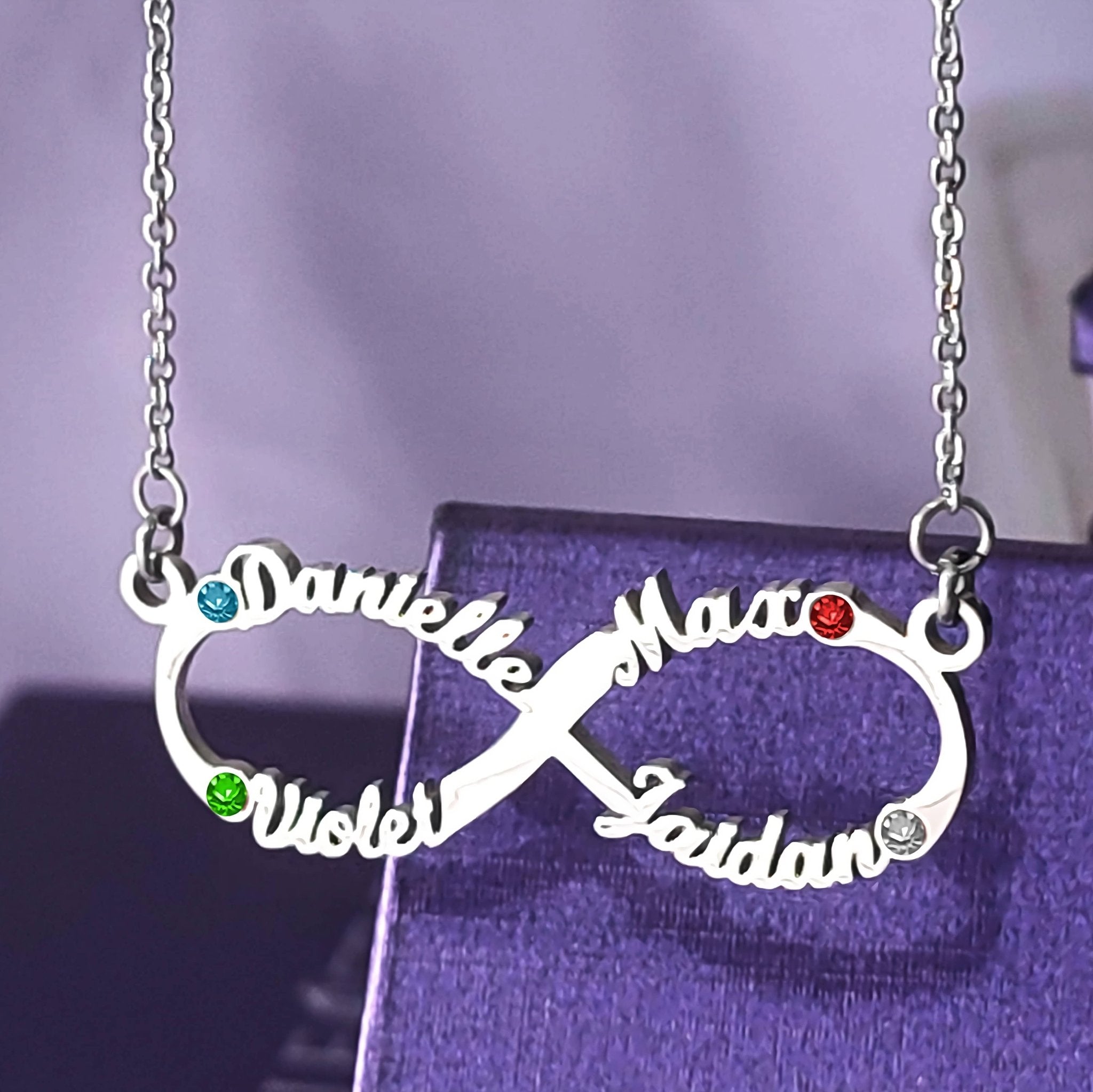 Classic Infinity Name Necklace (Birthstones Optional) - Name Necklaces by Belle Fever