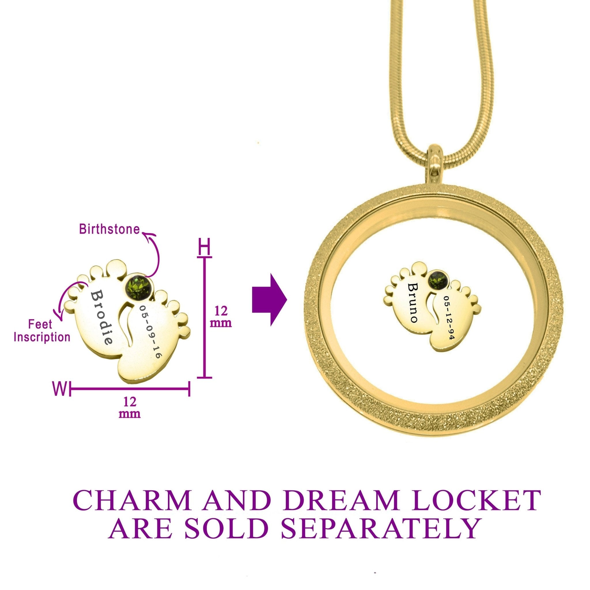 Feet Birthstone Charm for Dream Locket - Floating Dream Lockets by Belle Fever