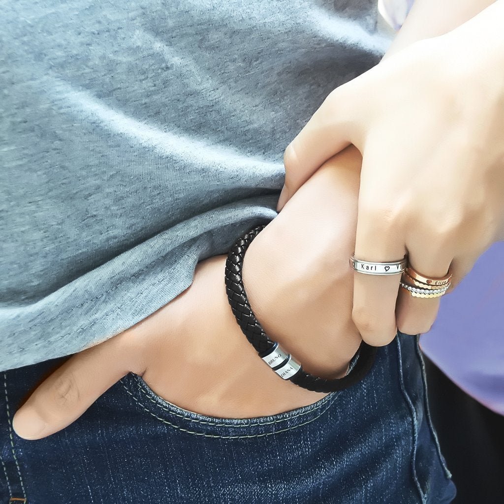 Personalised Black Leather Bracelet - Bangles & Bracelets by Belle Fever