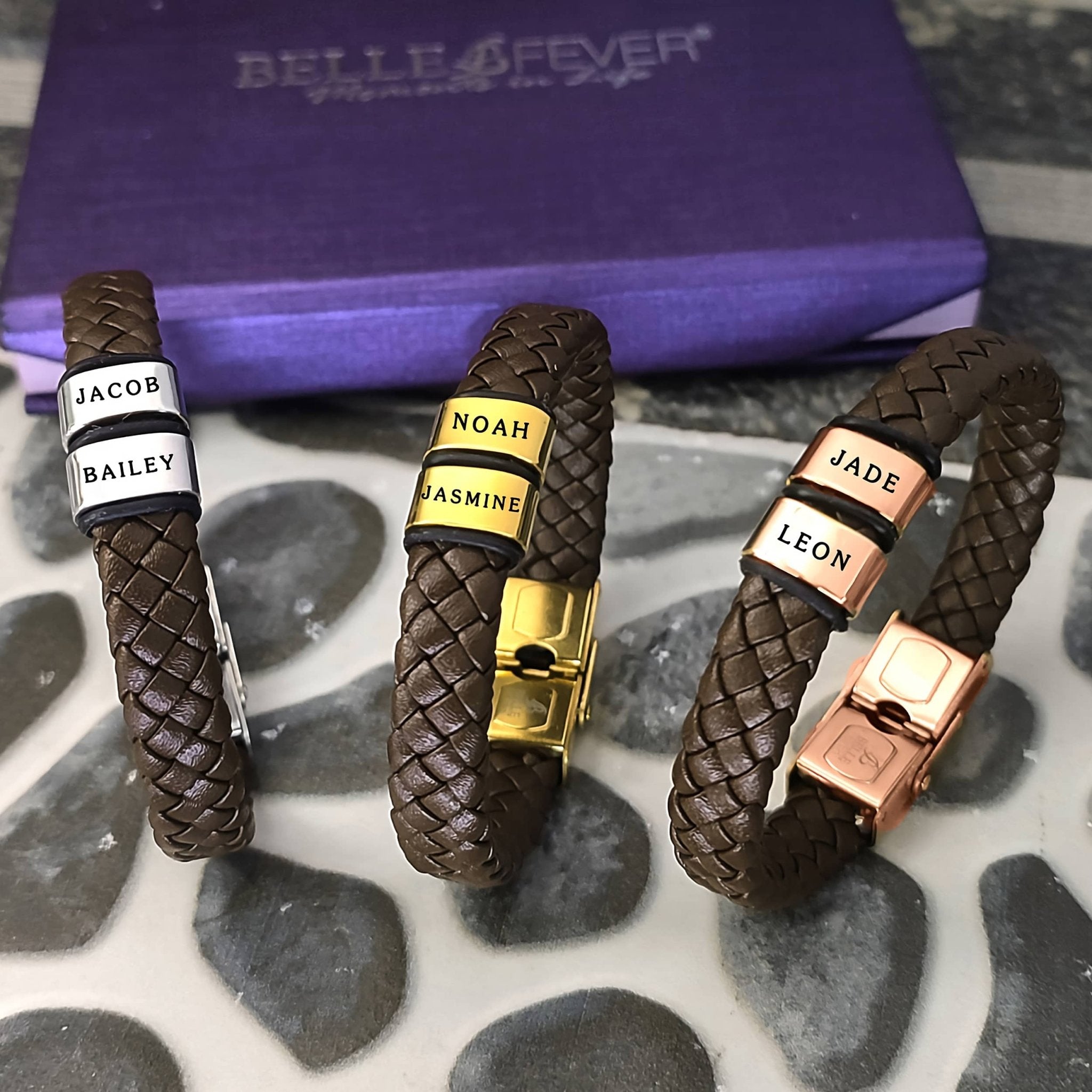 Personalised Brown Leather Bracelet - Bangles & Bracelets by Belle Fever