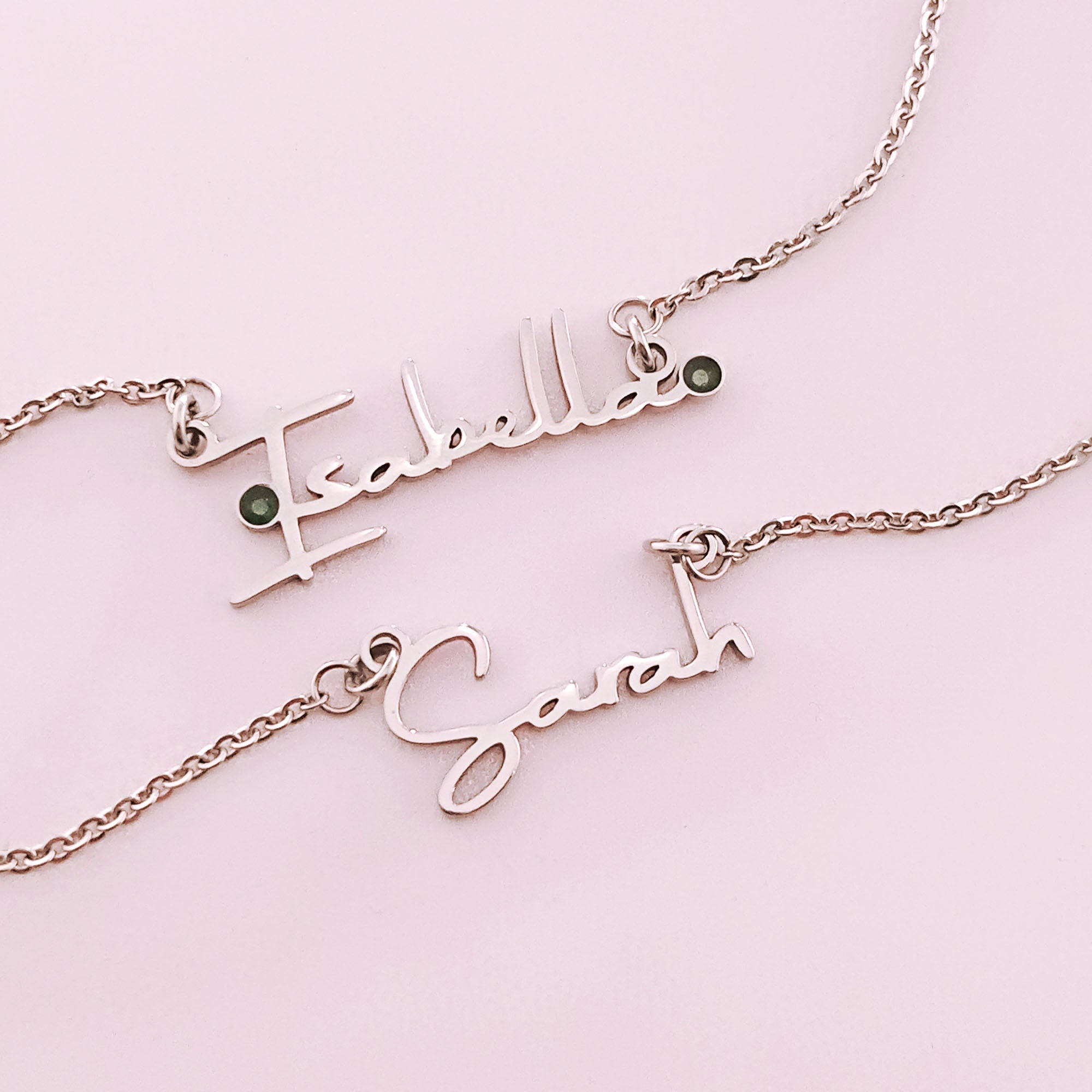 Personalised Signature Font Name Necklace with Birthstone Options - Name Necklaces by Belle Fever