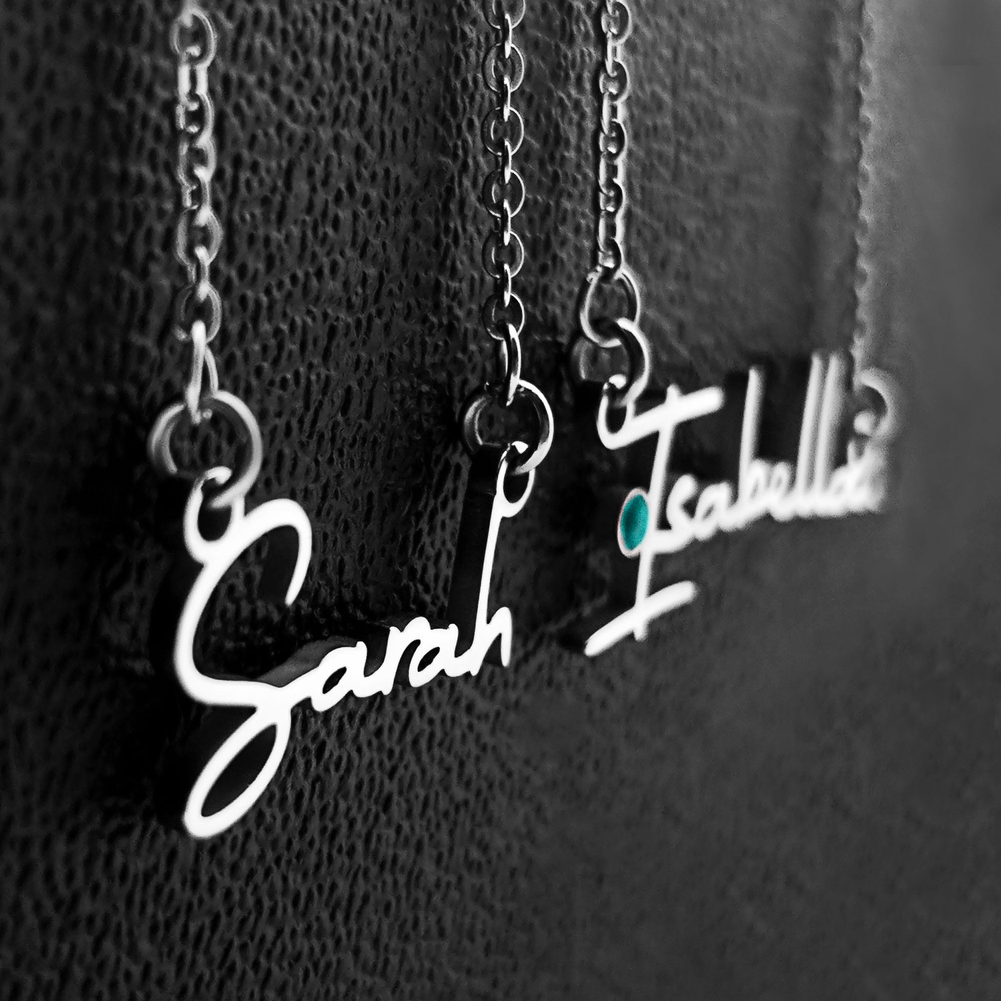 Personalised Signature Font Name Necklace with Birthstone Options - Name Necklaces by Belle Fever