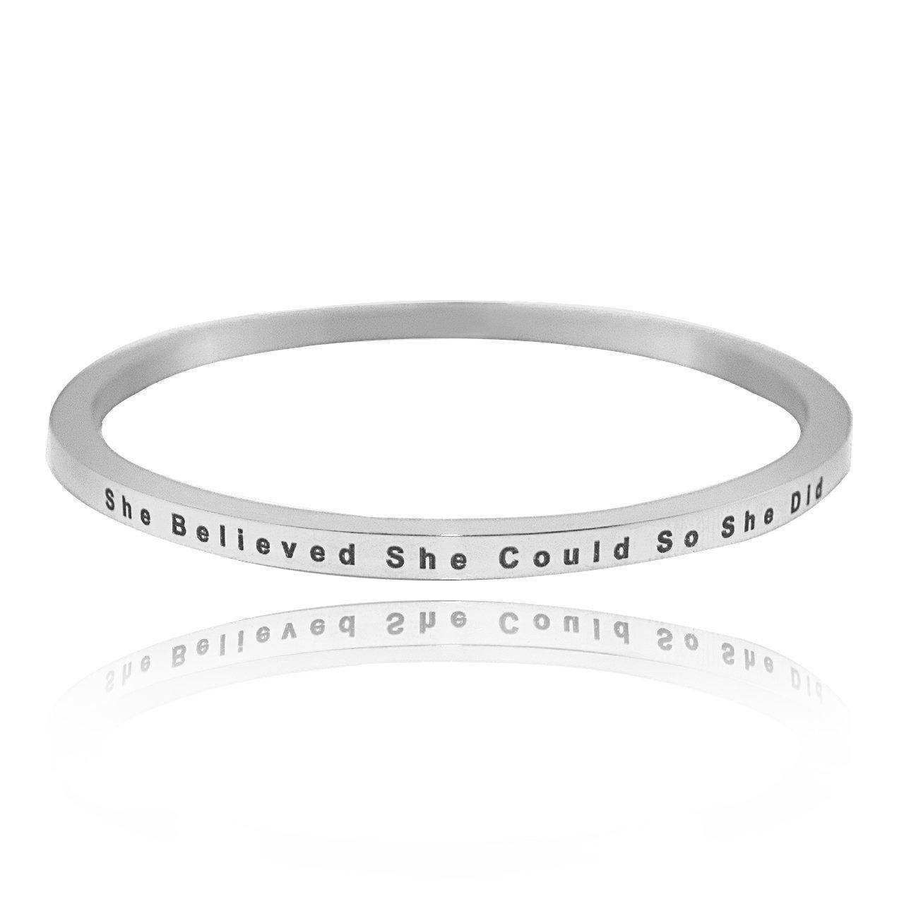 She Believed She Could | Inspirational Bangle - Bangles & Bracelets by Belle Fever
