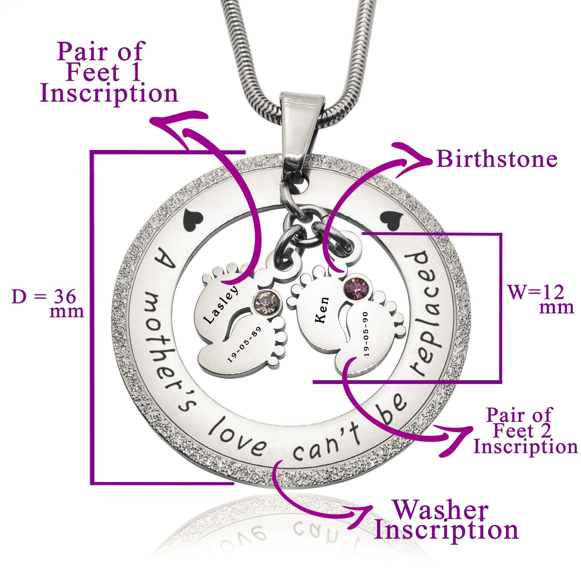 Sparkling Cant Be Replaced Birthstones Necklace - Double Feet - Mothers Jewellery by Belle Fever
