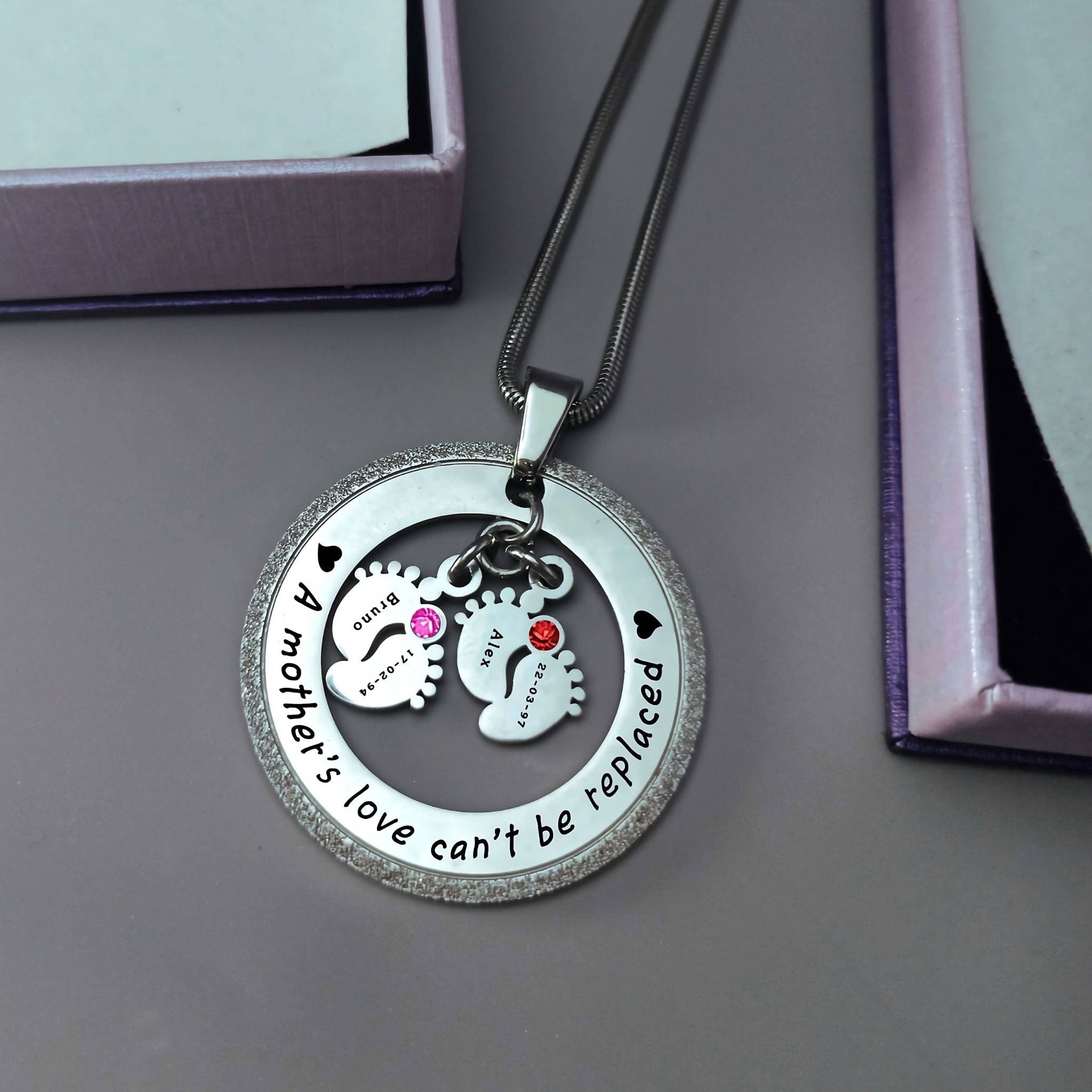 Sparkling Cant Be Replaced Birthstones Necklace - Double Feet - Mothers Jewellery by Belle Fever