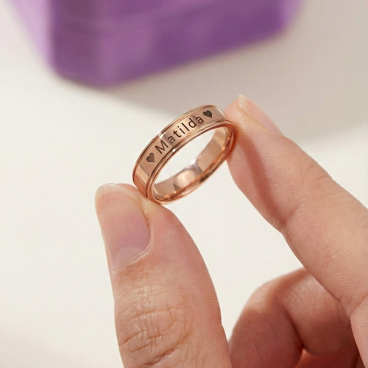 Rose Gold Personalised Ring by Belle Fever, a sentimental keepsake for loved ones.