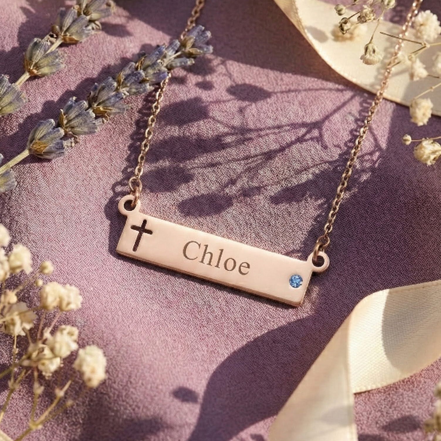 Jess Bar Cross Name Necklace -Name Necklaces by Belle Fever, perfect remembrance gift. 