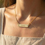 Gold Jess Bar Cross Name Necklace - Name Necklaces by Belle Fever
