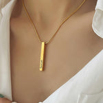 Bar Personalised Necklace by Belle Fever — elegant vertical bar pendant worn close to the heart, a timeless personalised necklace perfect for meaningful everyday wear.