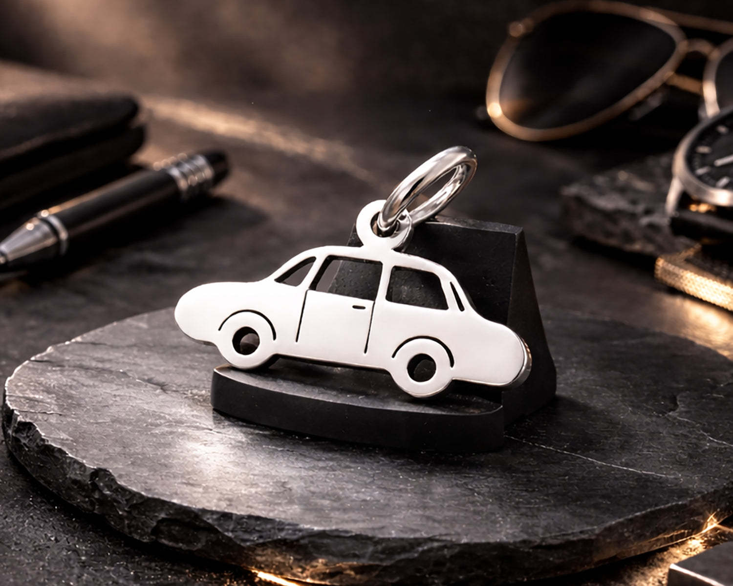 Belle Fever charm for keyring polished silver car pendant, men’s keychain accessory, high-end automotive inspired gift for him