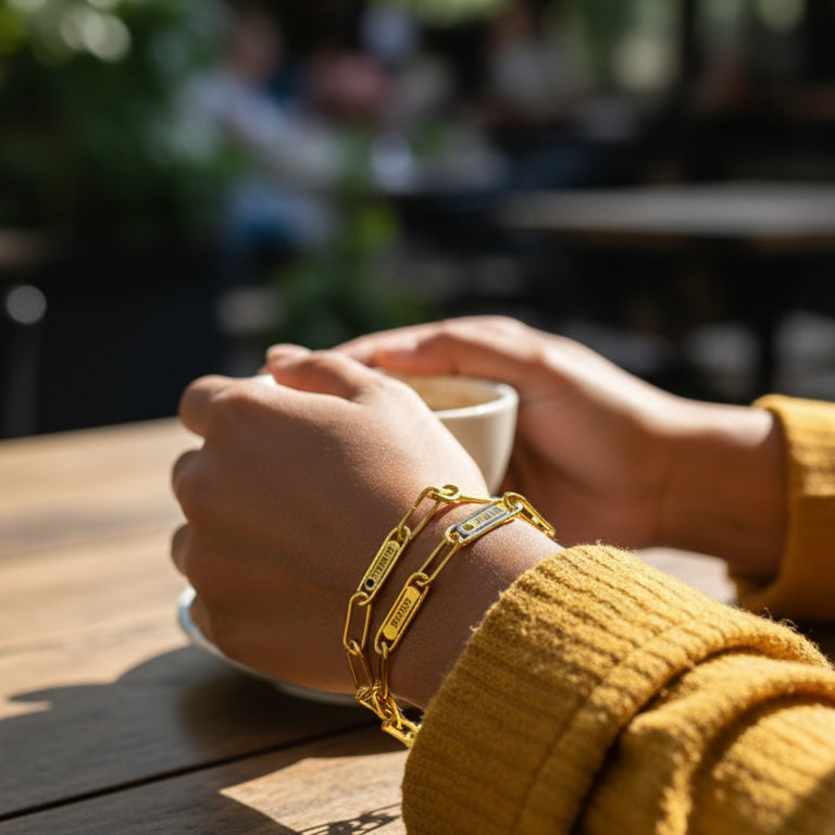 Gold Belle Fever Endless Ties Name Bracelet with Birthstone — a radiant piece representing lasting relationships and family unity.