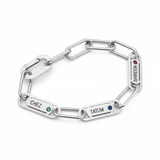 Silver Belle Fever Endless Ties Name Bracelet with Birthstone — engraved names meet shimmering stones in a timeless design of love and unity.