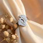 Close-up Footprint ring with engraved name and date, timeless keepsake jewelry gift for mom by Belle Fever