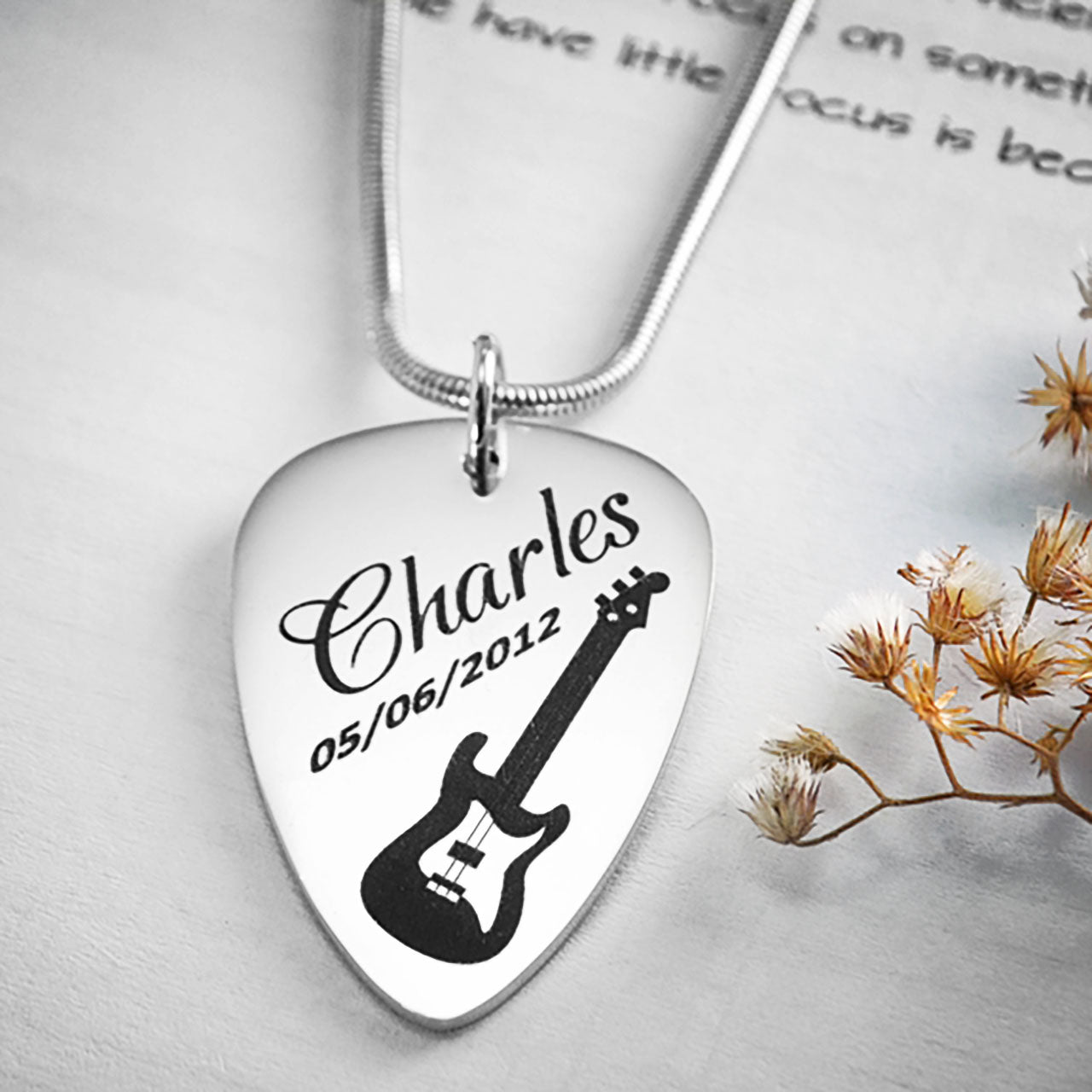 Guitar Pick Name Necklace