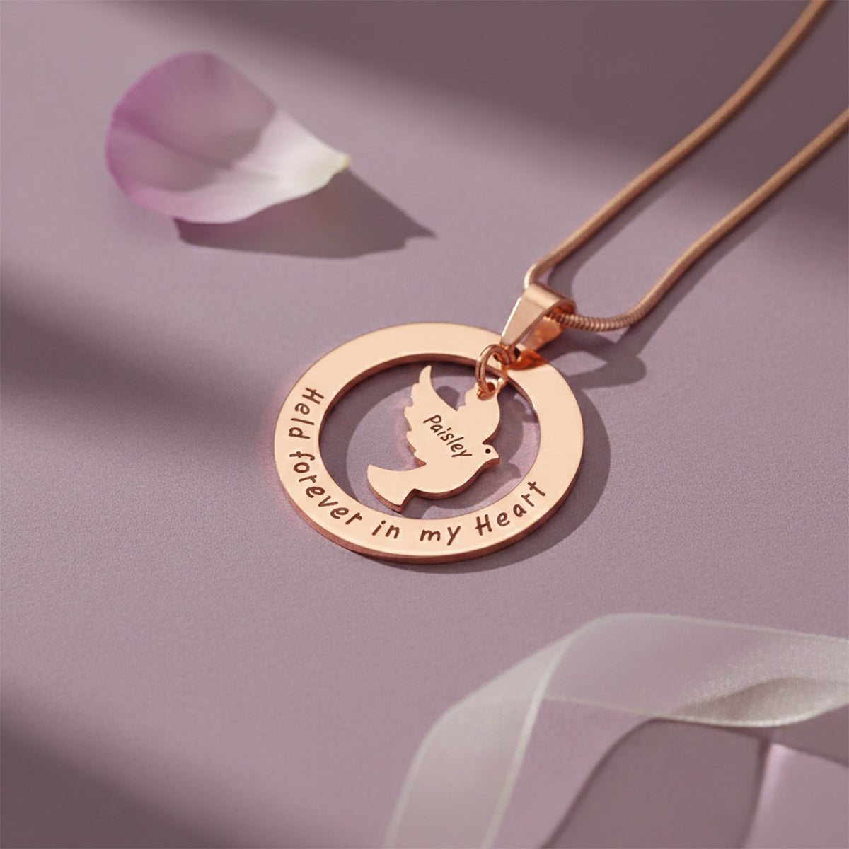 Belle Fever held forever necklace gold tone, custom engraved name pendant, remembrance jewelry sympathy gift