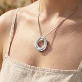 Belle Fever Family Love Circles Necklace — silver personalised interlinked rings worn as a timeless pendant, representing unbreakable family love and meaningful connections