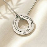 Interlinked Family Love Circles Personalised Necklace — silver engraved rings featuring family names, a timeless jewellery piece celebrating the people who matter most.