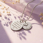 Belle Fever mother forever necklace in silver tone, with engraved disc and heart charm, timeless keepsake gift 
