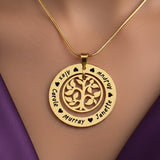 Personalized Family Tree Necklace by Belle Fever — elegant gold pendant engraved with family names, a meaningful Mother’s Day gift symbolising love, unity and cherished memories.