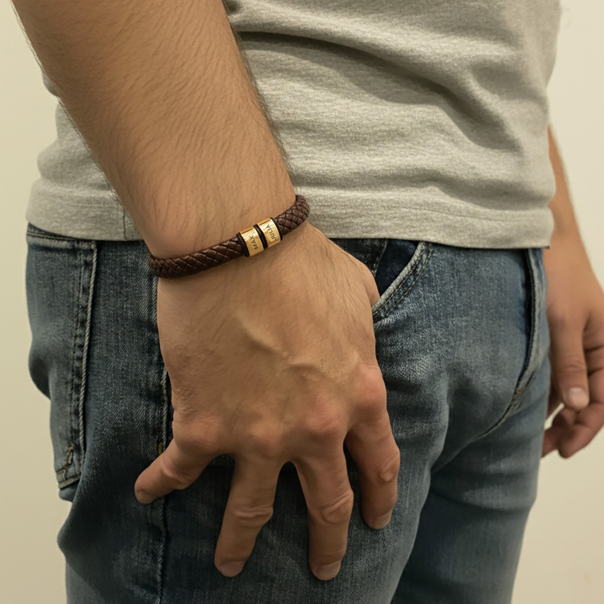 Personalised Brown Leather Bracelet, Bangles & Bracelets by Belle Fever Jewellery, Perfect Father's day gift