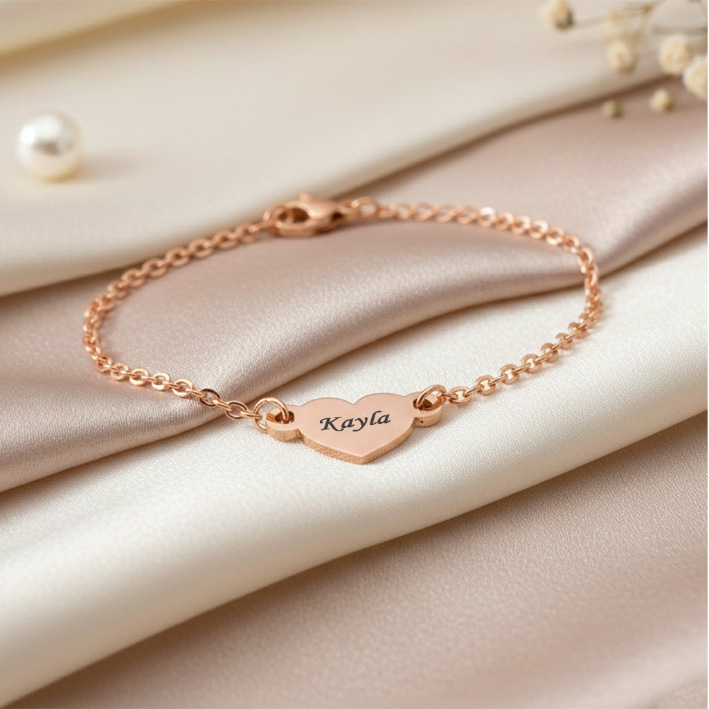 Rose Gold Precious Heart Name Bracelet - Bangles & Bracelets by Belle Fever