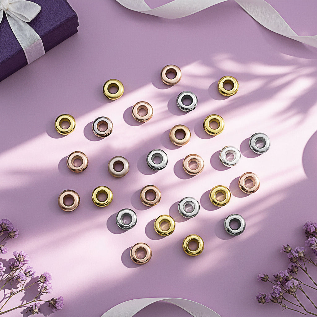 Collection of Belle Fever Stopper Beads in gold, silver, and rose gold — stylish and practical accessories to secure and balance your charm bracelet design