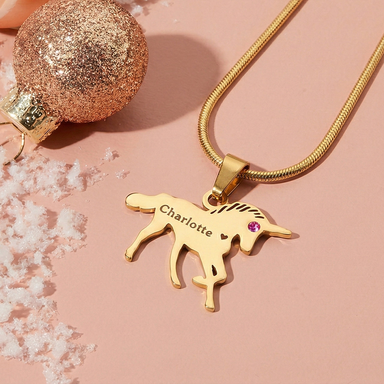 Unicorn Birthstone Name Necklace, Personalised Kids Jewellery Gift
