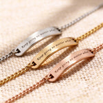 Personalised Bar bracelet comparison showing gold, silver and rose gold finishes