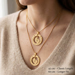 Woman wearing Can’t Be Replaced Necklace showing chain length options for necklace styling