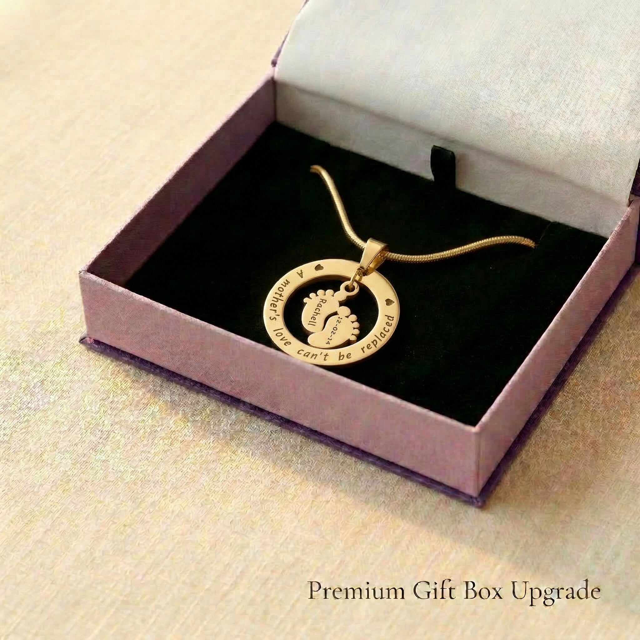 Can't Be Replaced necklace presented in gift box packaging