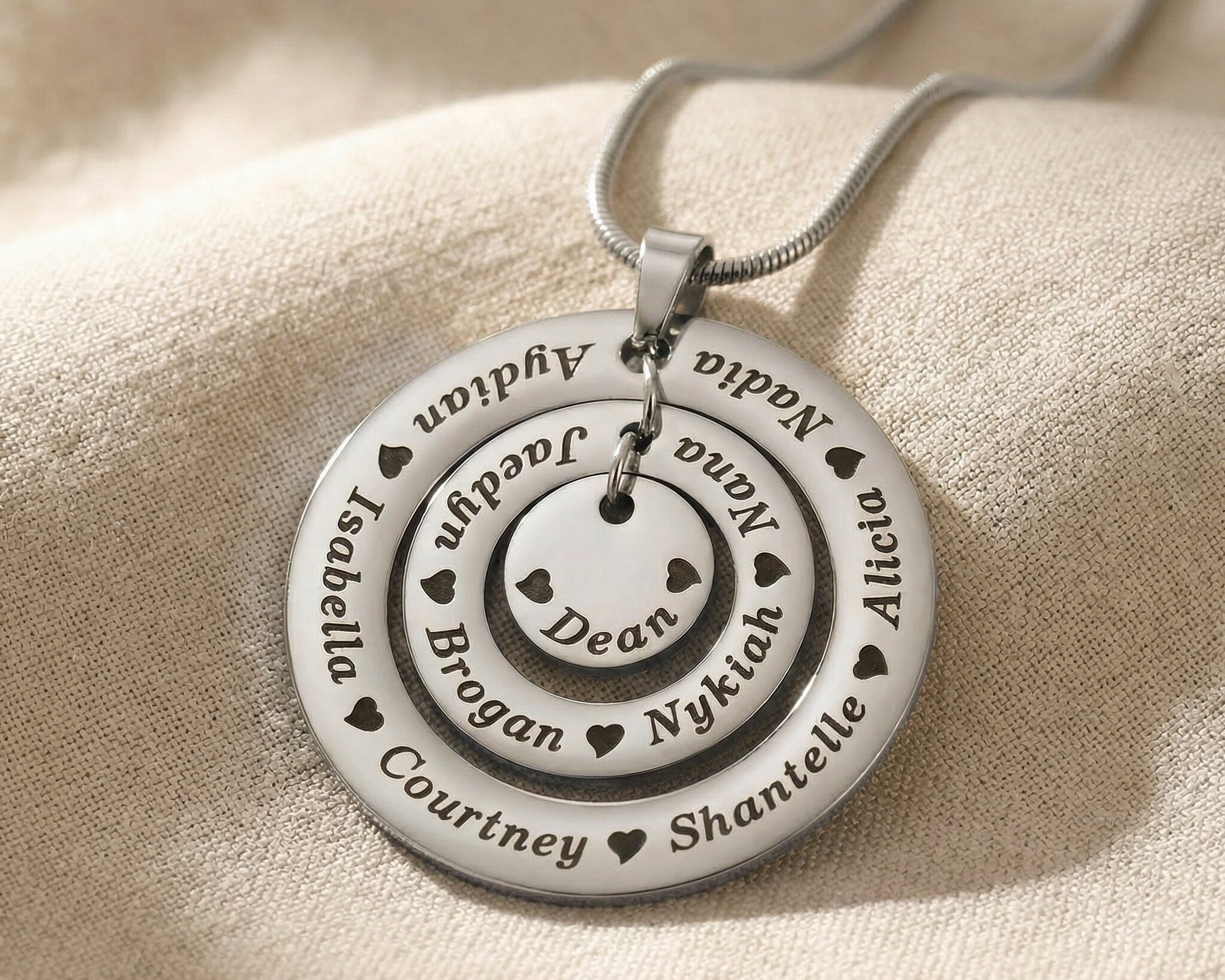 Circle of Loved Ones necklace in silver finish pendant