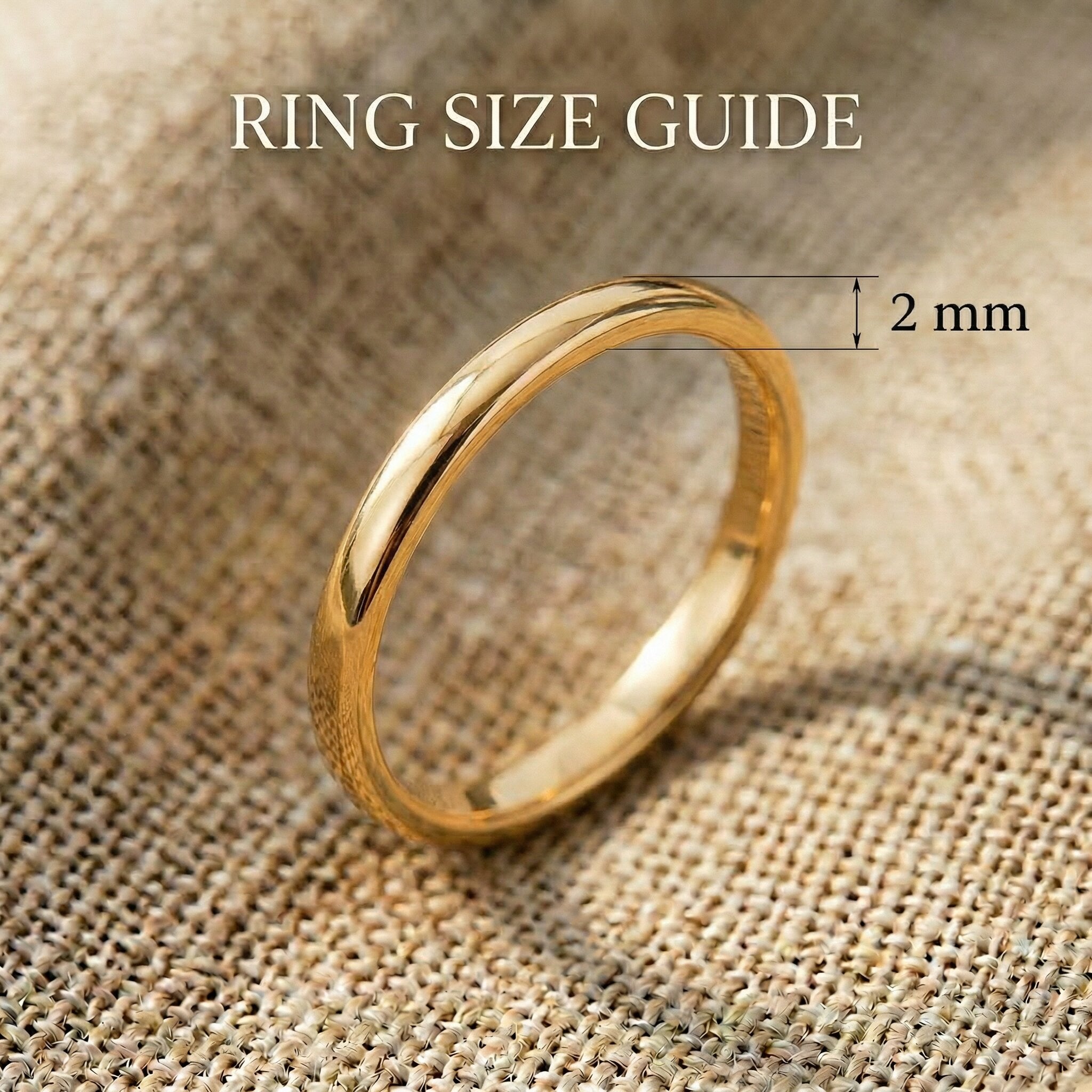 Classic band ring size guide showing ring width and dimensions for accurate sizing