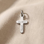 Silver cross charm for keyring symbolizing faith, spiritual connection, and meaningful religious keepsake jewelry