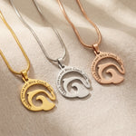 Dolphin necklace tone comparison showing gold, silver and rose gold engraved finishes