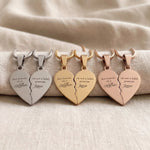Double Heart Puzzle Necklace set tone comparison showing gold, silver and rose gold matching heart pendants