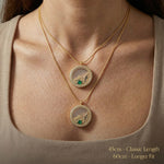 Dream locket necklace worn showing chain length and layered pendant styling