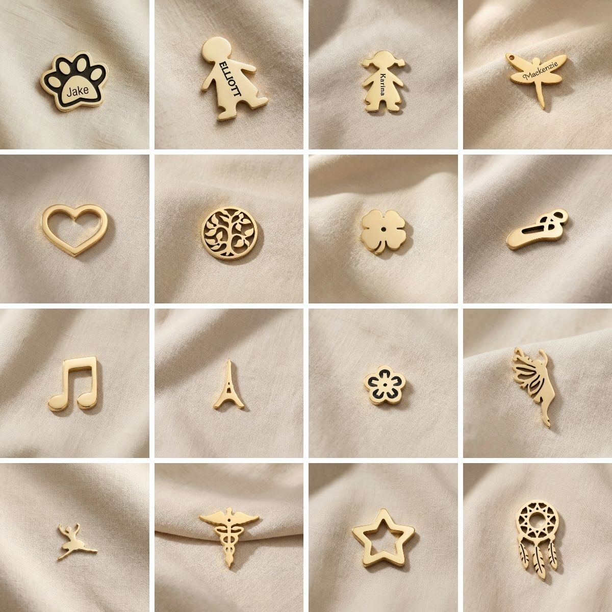 Dream locket charms collection with family figures, symbols, letters and decorative inserts