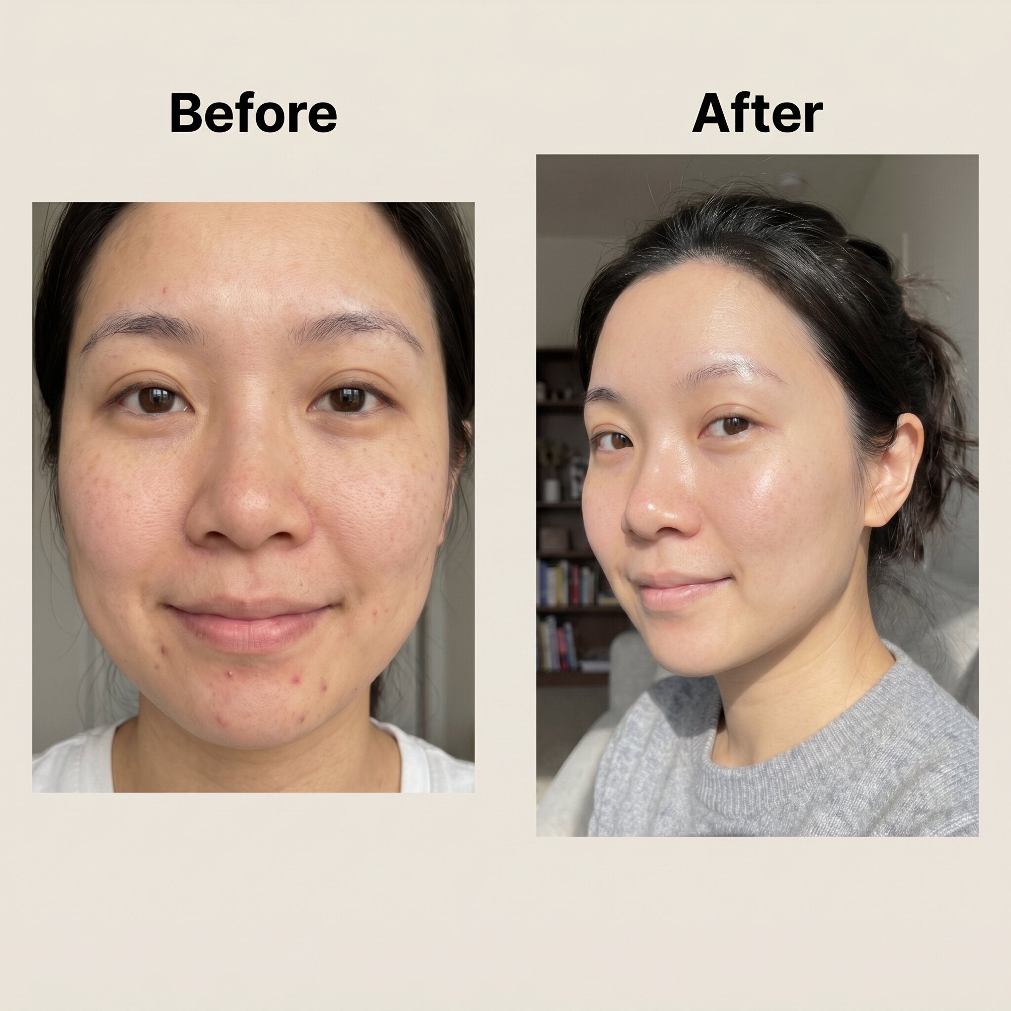 Acne clearing before and after results using ENCA cleanser and moisturiser skincare set