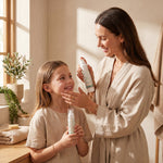 Mother and daughter using ENCA acne clearing set, gentle acne skincare for clearer healthy skin