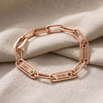 Endless Ties Bracelet in rose gold with engraved name detail, elegant personalized name link bracelet