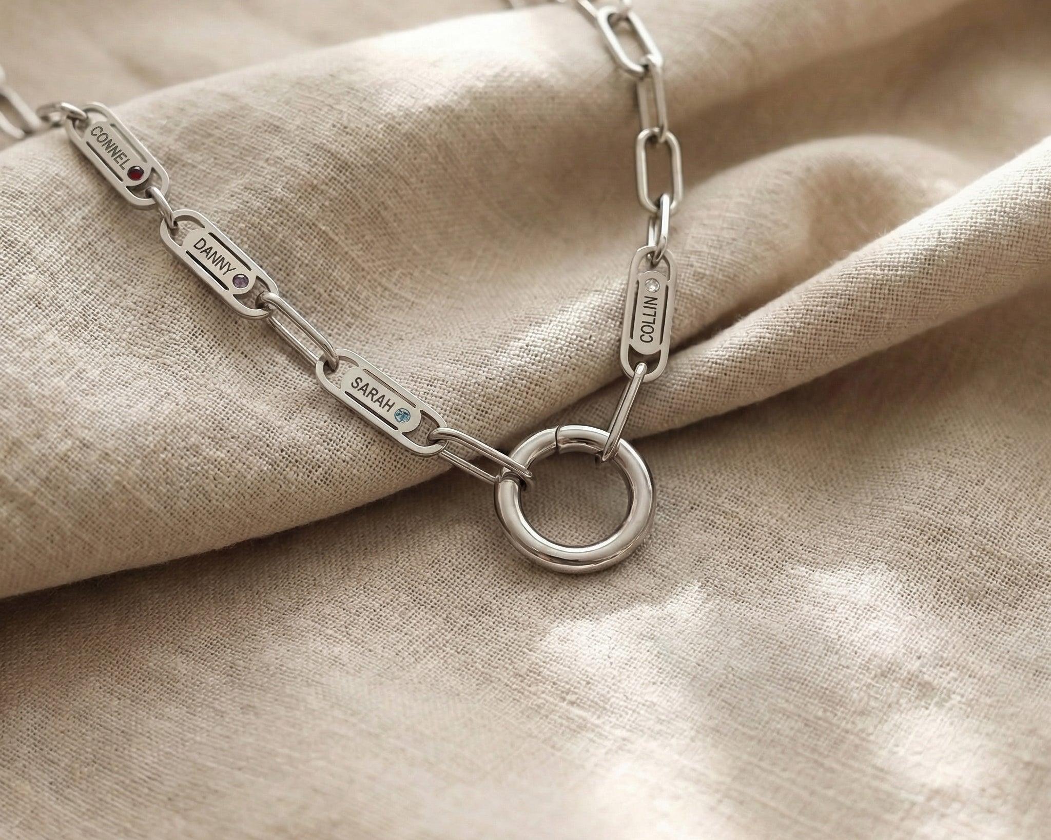 Silver Endless Ties Necklace, modern personalised link necklace