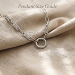 Endless Ties Necklace size guide showing name charm dimensions details