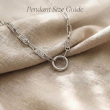 Endless Ties Necklace size guide showing name charm dimensions details