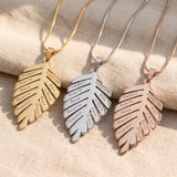 Family leaf necklace tone comparison showing gold, silver and rose gold finishes, personalised keepsake jewellery