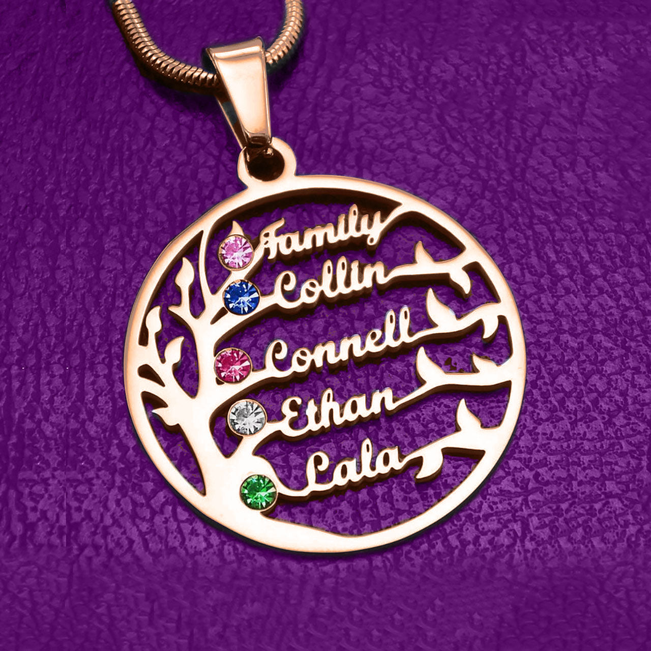 Family Tree Name Necklace (Birthstones Optional)