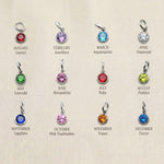 Birthstone color chart showing available gemstone options for personalized name necklace customization