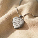 Heart Cremation Necklace in silver with engraved message, memorial keepsake jewellery