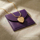 Heart Cremation Necklace displayed with gift wallet packaging, memorial keepsake jewellery gift