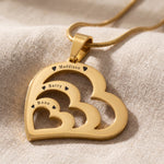 Heart of love necklace in gold with three heart pendant design, meaningful love keepsake jewellery gift